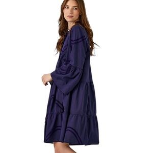 Charlie Paige Tiered Babydoll Dress Size Oversized Small Navy Bell Sleeves New